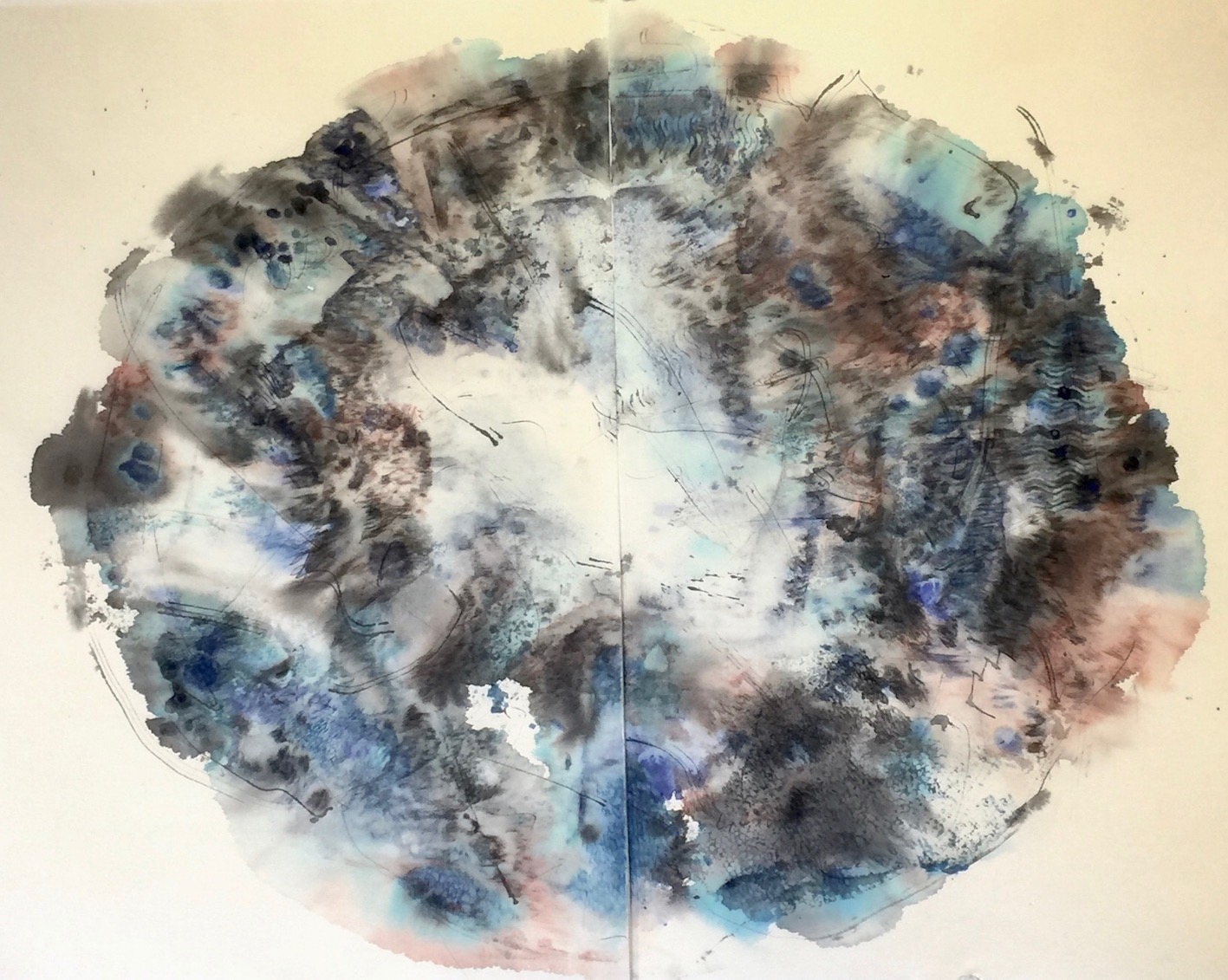 Cloud to the Sky 空への入門雲　　　72 X 98 cm Sumi ink,water colour, acrylic 墨、水彩絵具、アクリル　2019 jpeg